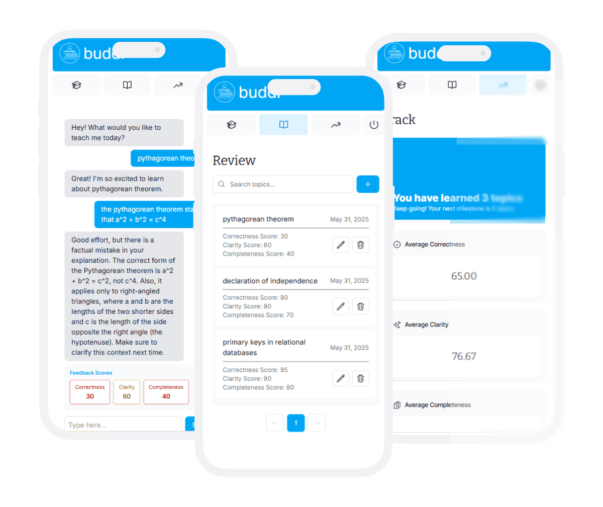 Screenshots of Buddi showing mobile version